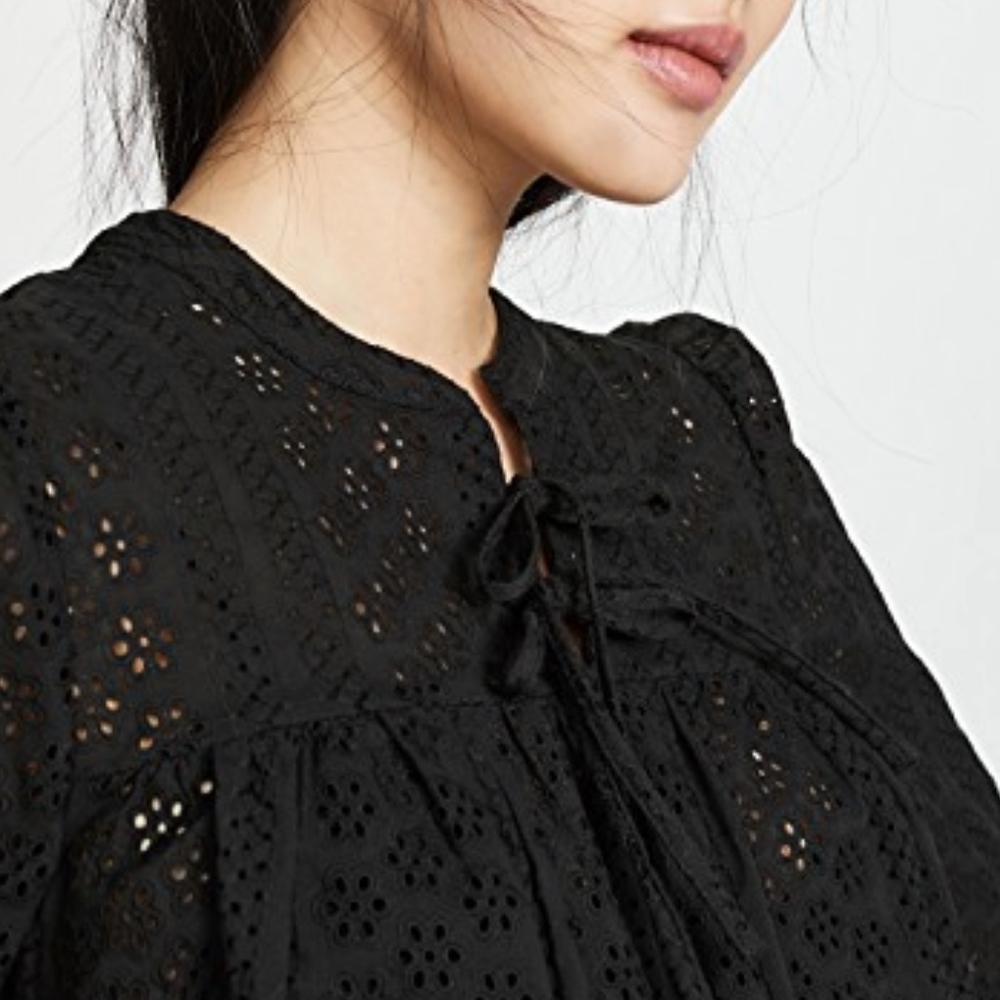 Madewell Black Eyelet Double-Tie Peasant Top - Picture 3 of 7